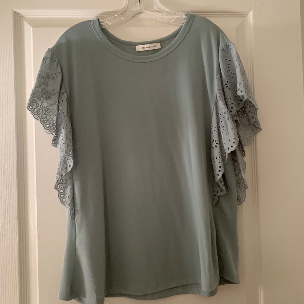 Teal Tee with decorative sleeves